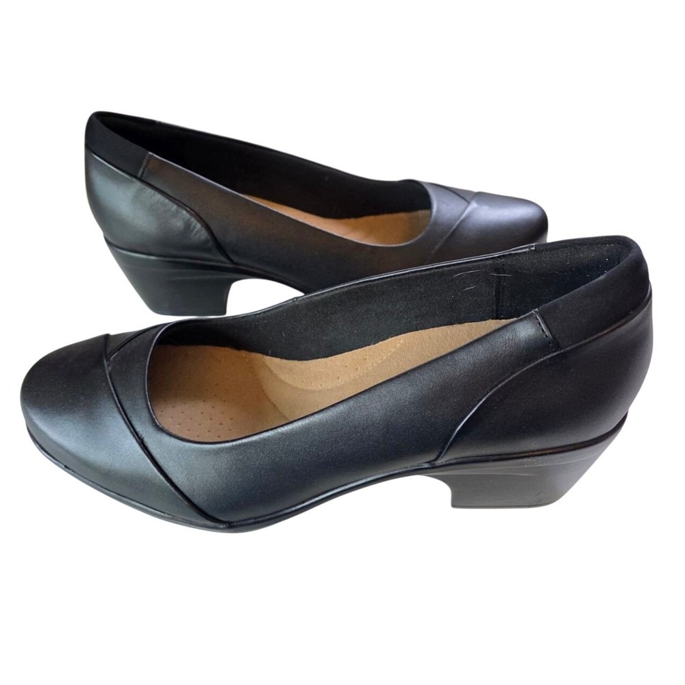 Clarks Black Leather Pumps Heels Womens 9.5 M 261587314070 - Picture 2 of 7